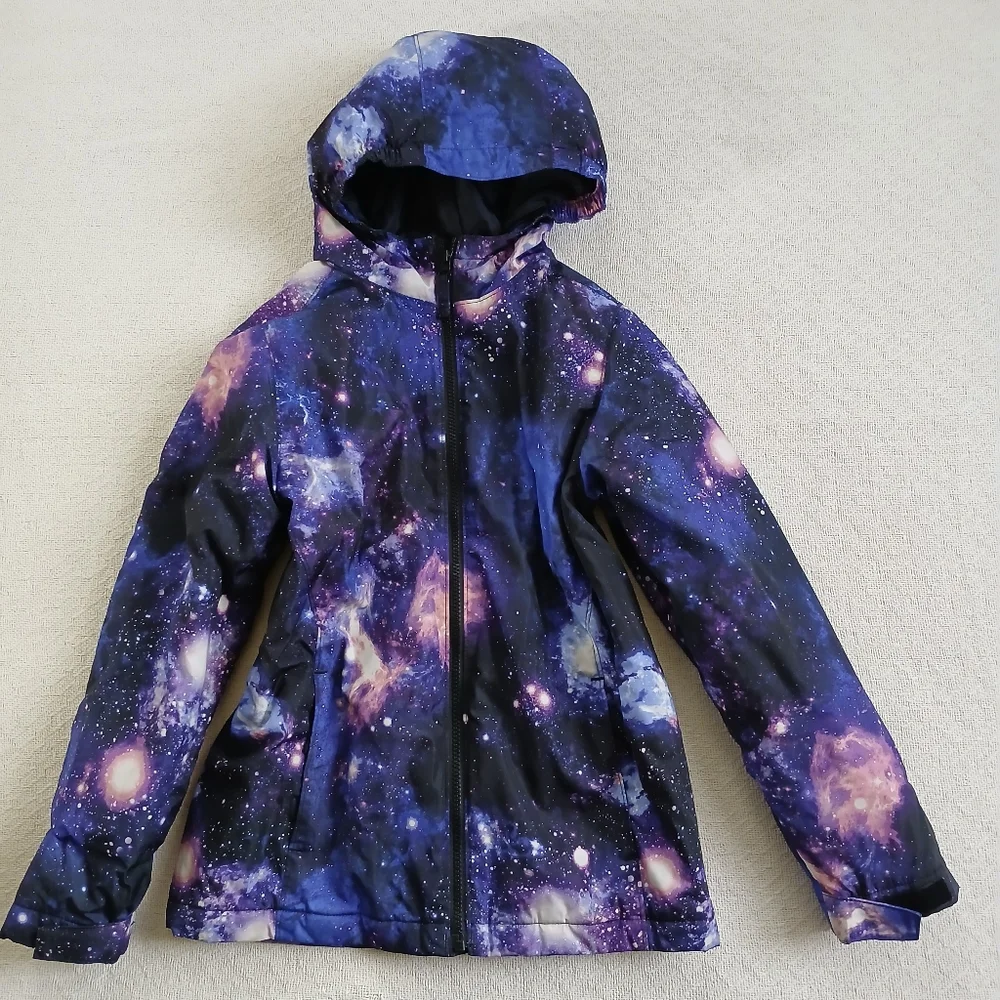 lands end ♡ galaxy full zip jacket kids medium 10 12 space whimsy